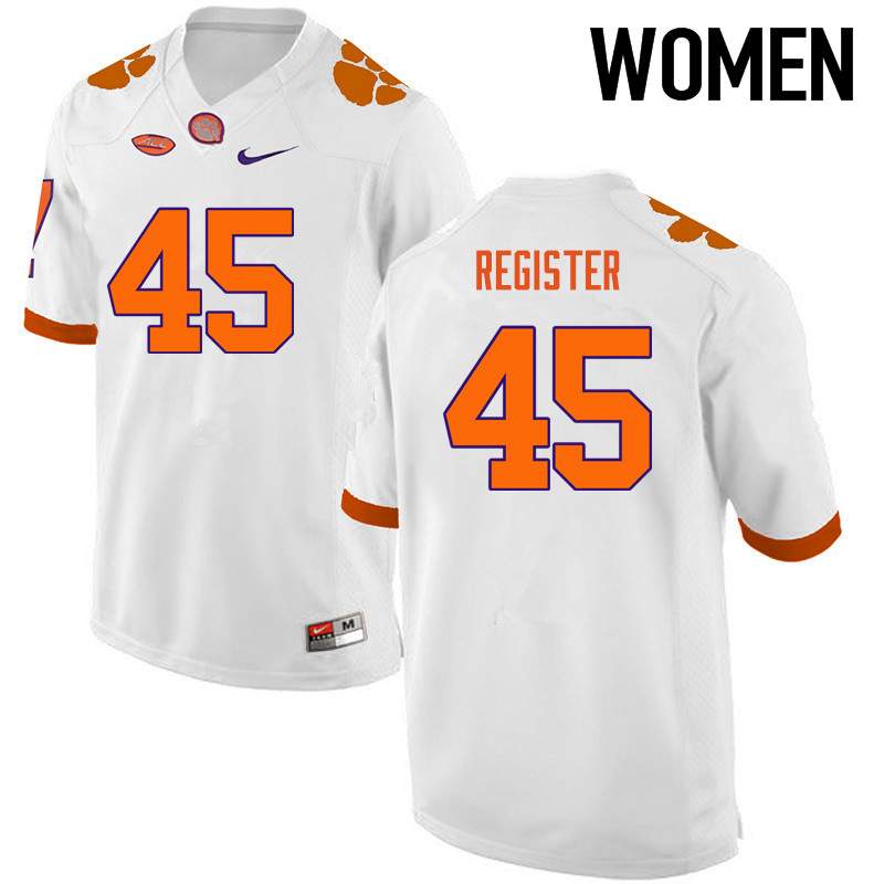 Women Clemson Tigers #45 Chris Register College Football Jerseys-White